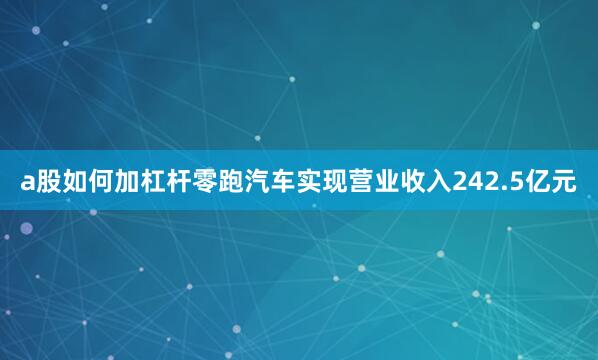 a股如何加杠杆零跑汽车实现营业收入242.5亿元